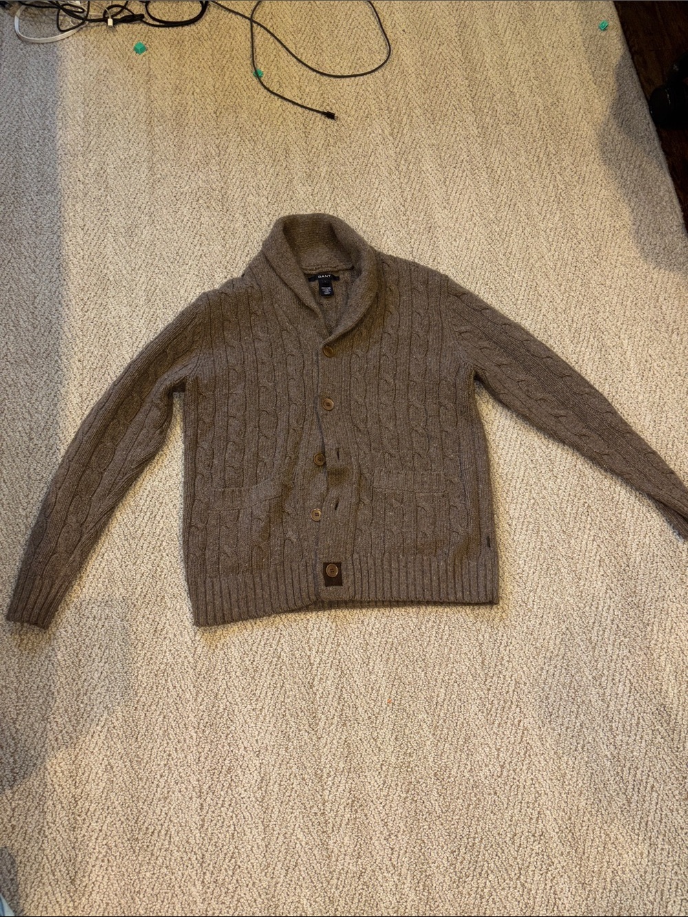 Gant Men's Brown Shawl-Collar Cable Cardigan